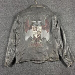 VTG Affliction Leather Jacket Mens L Limited Edition Dark Brown Double Eagle Y2K